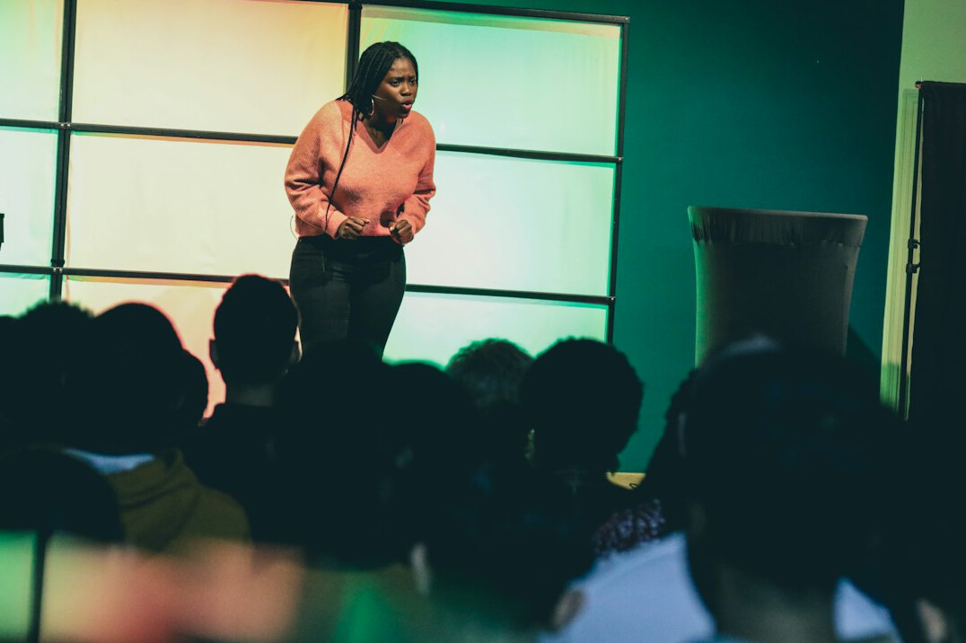 confident speaker presenting
