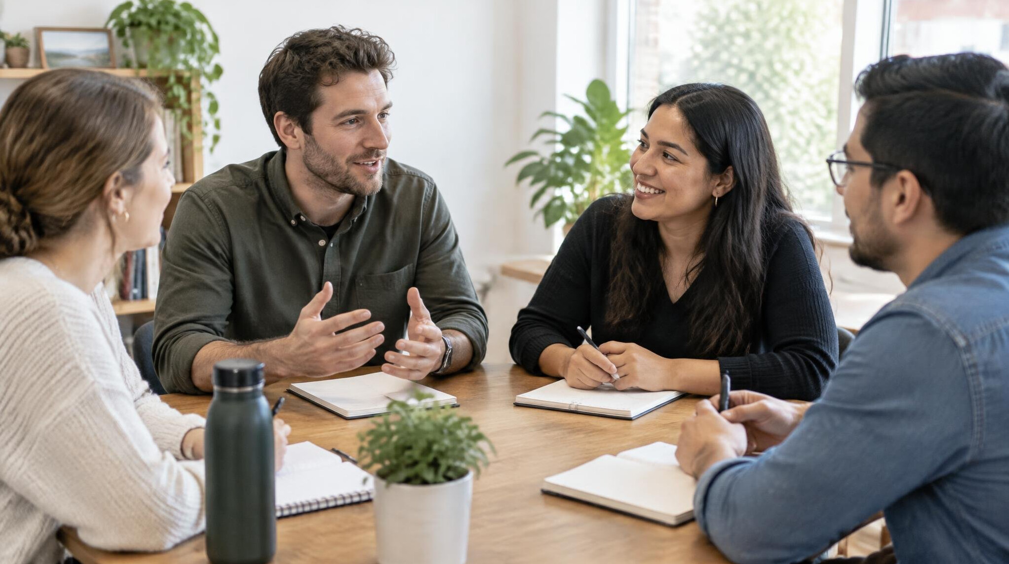 People having a discussion in a workshop