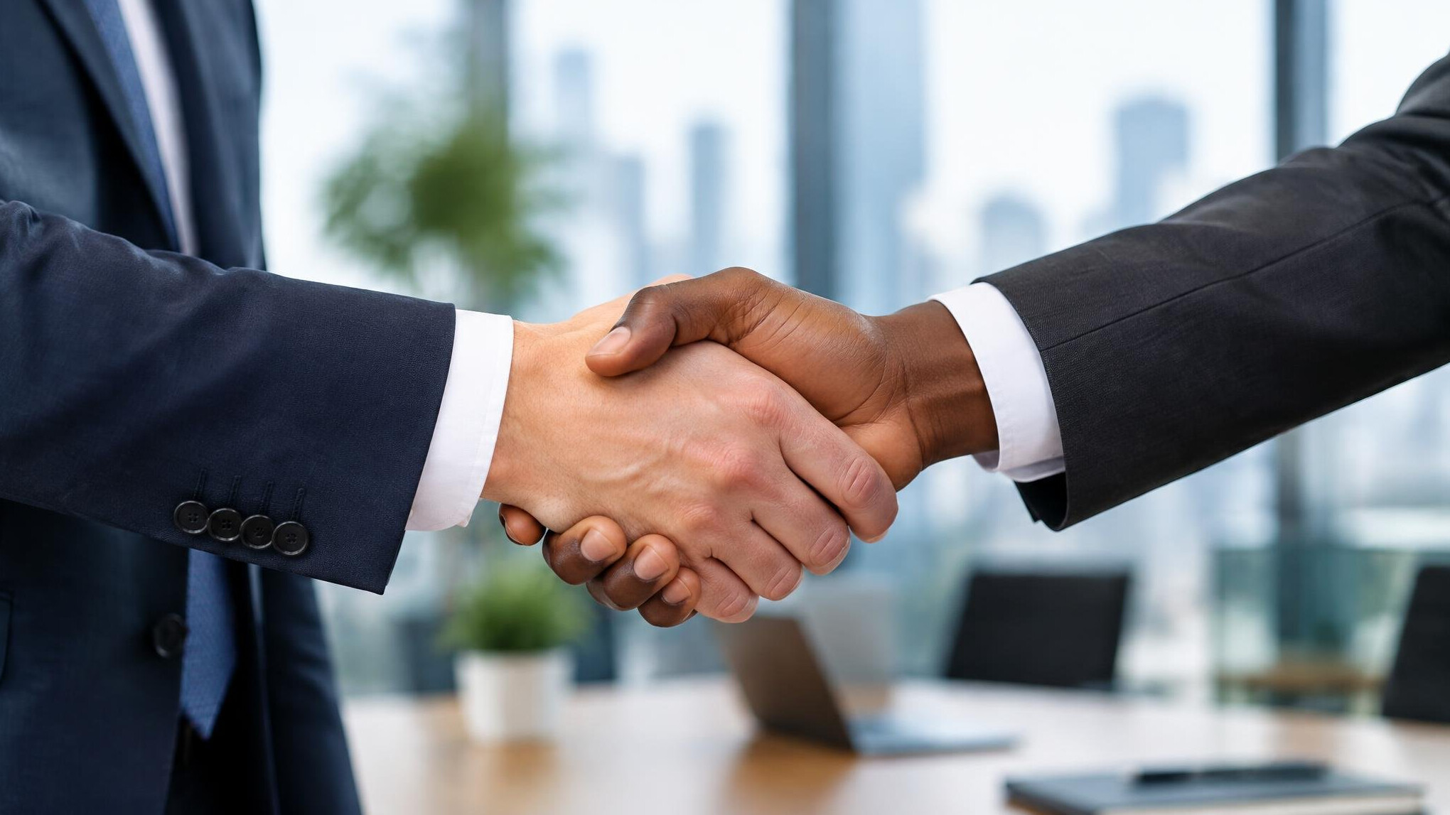 Two business people shaking hands after an agreement